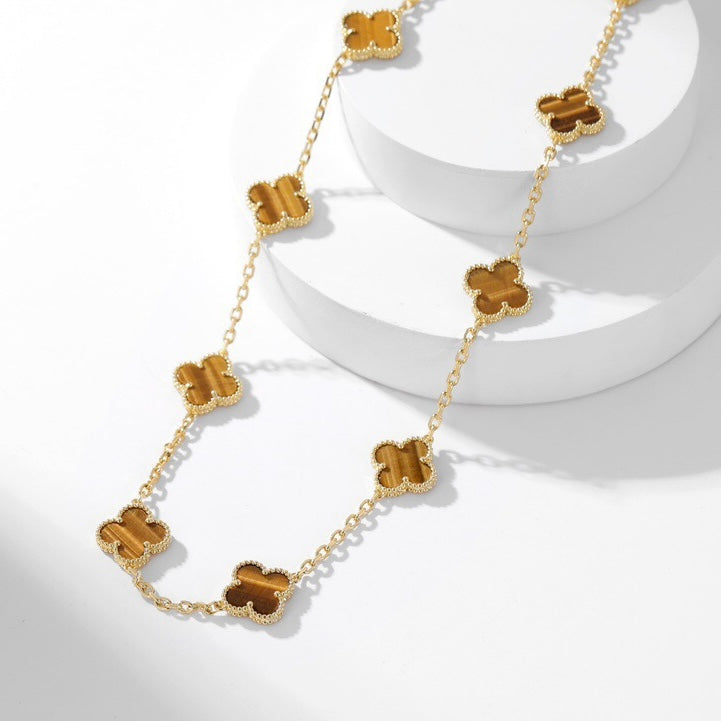 [Everoly JW]CLOVER 10 MOTIFS TIGER EYE NECKLACE