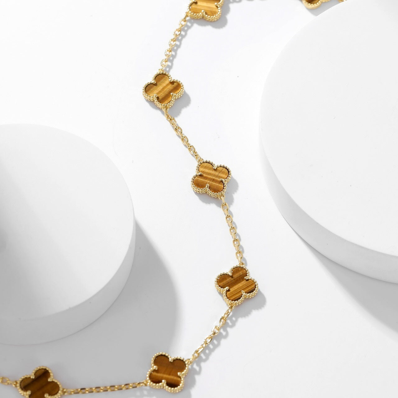 [Everoly JW]CLOVER 10 MOTIFS TIGER EYE NECKLACE