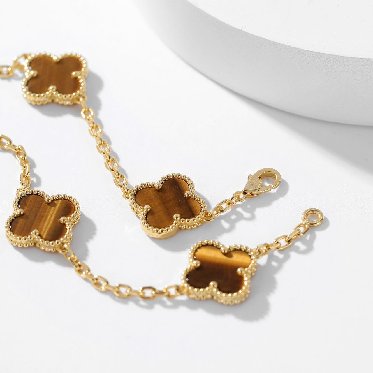 [Everoly JW]CLOVER 10 MOTIFS TIGER EYE NECKLACE
