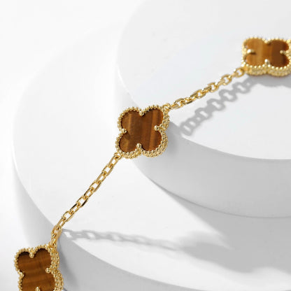 [Everoly JW]CLOVER 10 MOTIFS TIGER EYE NECKLACE