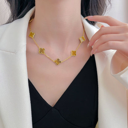 [Everoly JW]CLOVER 10 MOTIFS TIGER EYE NECKLACE