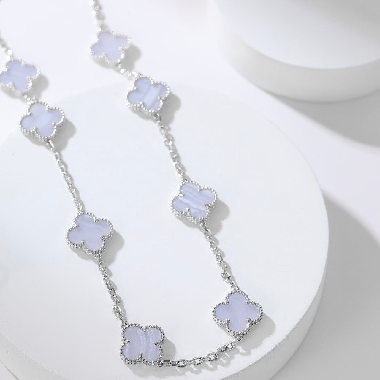 [Everoly JW]CLOVER 10 MOTIFS PURPLE CHALCEDONY NECKLACE