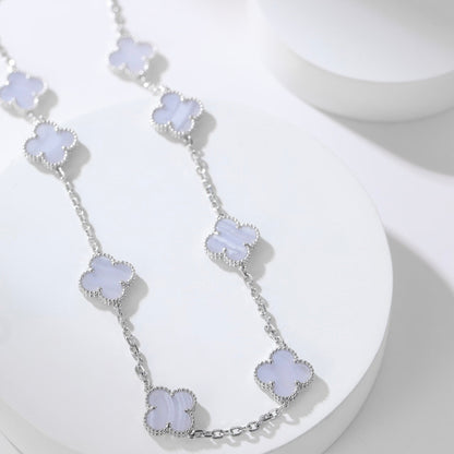 [Everoly JW]CLOVER 10 MOTIFS PURPLE CHALCEDONY NECKLACE