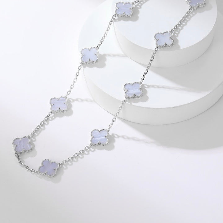 [Everoly JW]CLOVER 10 MOTIFS PURPLE CHALCEDONY NECKLACE