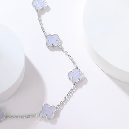 [Everoly JW]CLOVER 10 MOTIFS PURPLE CHALCEDONY NECKLACE