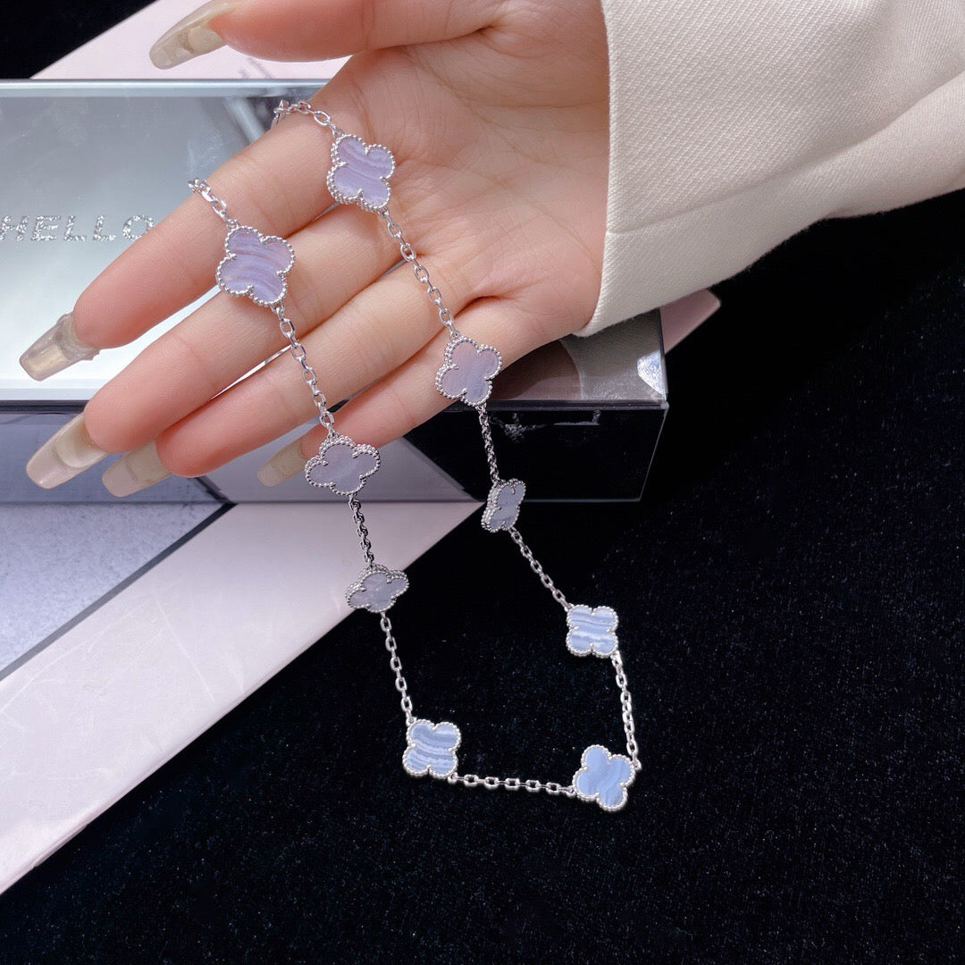 [Everoly JW]CLOVER 10 MOTIFS PURPLE CHALCEDONY NECKLACE