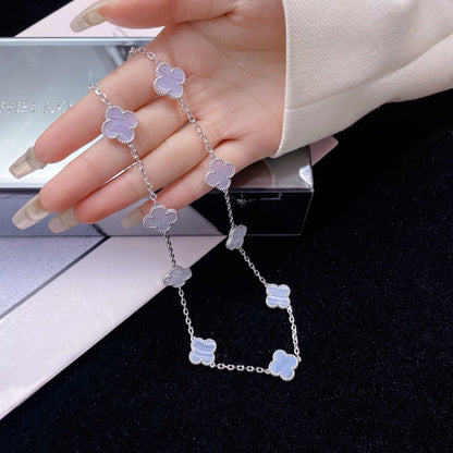 [Everoly JW]CLOVER 10 MOTIFS PURPLE CHALCEDONY NECKLACE