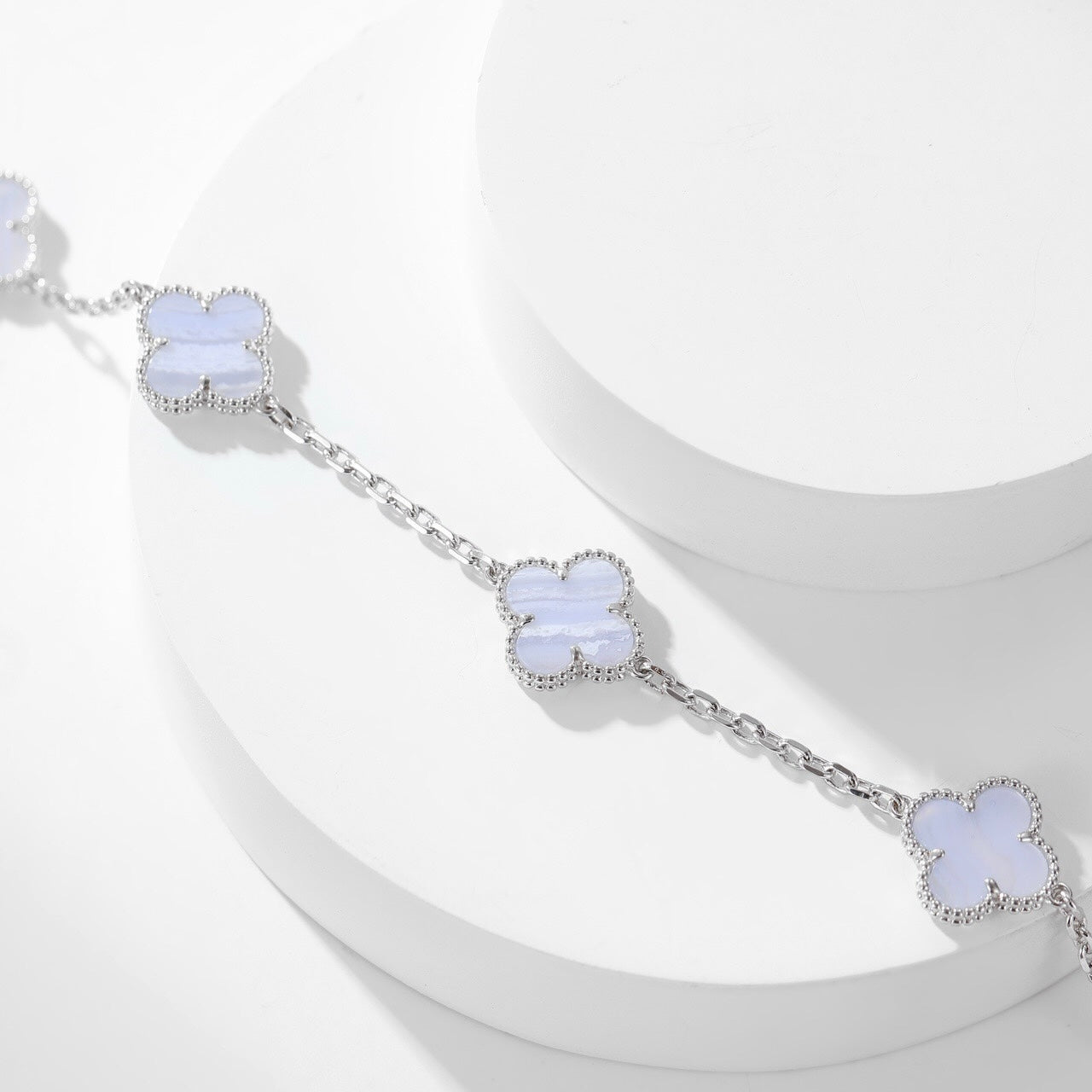 [Everoly JW]CLOVER 10 MOTIFS PURPLE CHALCEDONY NECKLACE