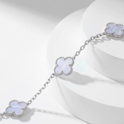 [Everoly JW]CLOVER 10 MOTIFS PURPLE CHALCEDONY NECKLACE