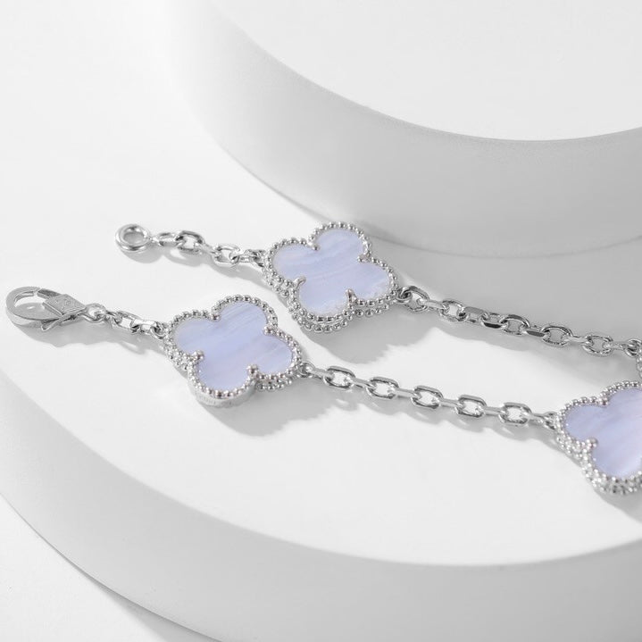 [Everoly JW]CLOVER 10 MOTIFS PURPLE CHALCEDONY NECKLACE