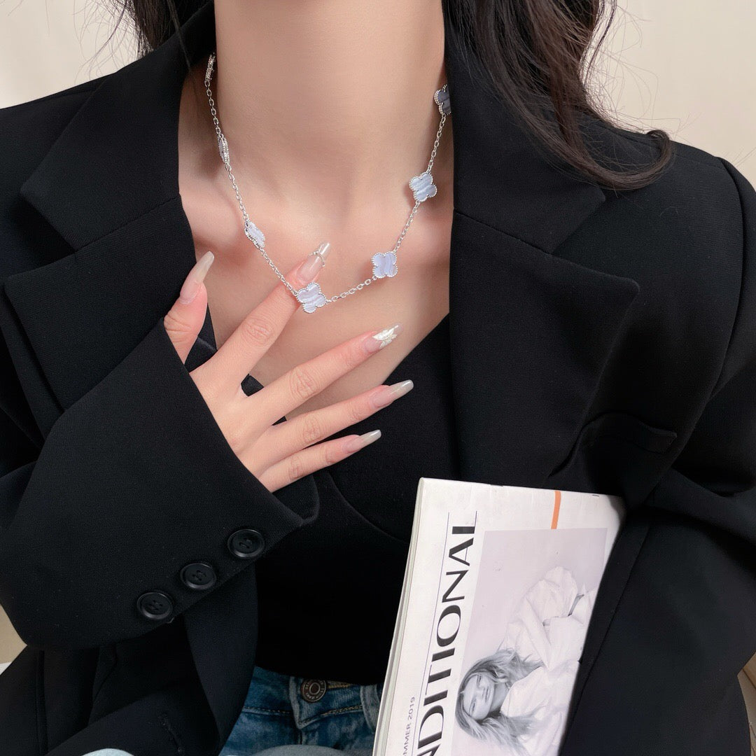 [Everoly JW]CLOVER 10 MOTIFS PURPLE CHALCEDONY NECKLACE