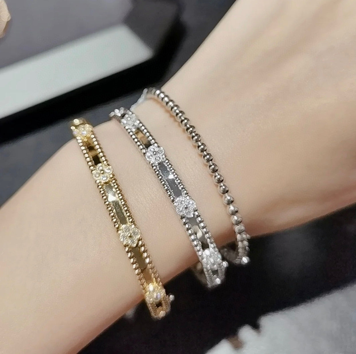 [Everoly JW]クローバーブレスレット 4mm ダイヤモンド