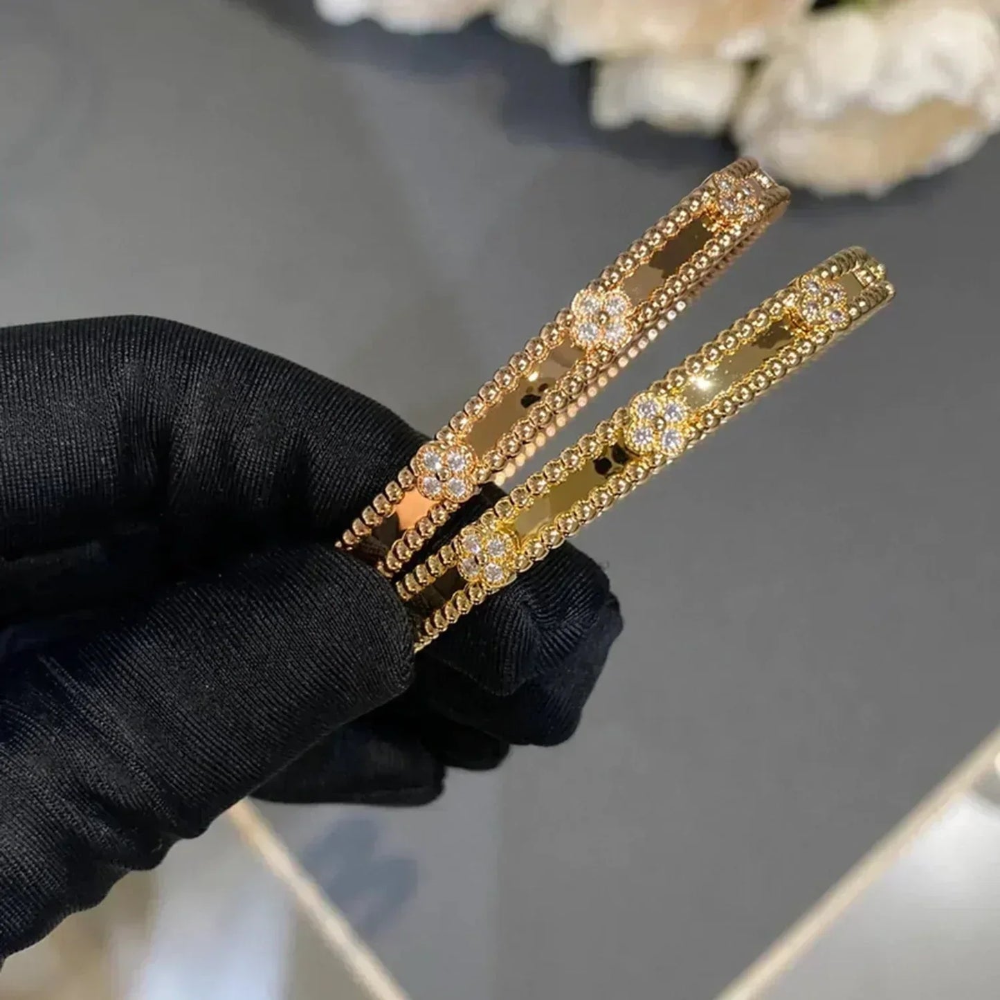 [Everoly JW]クローバーブレスレット 4mm ダイヤモンド