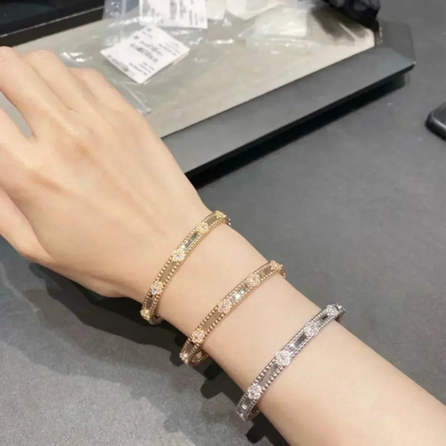 [Everoly JW]クローバーブレスレット 4mm ダイヤモンド