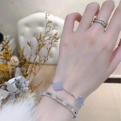 [Everoly JW]クローバー 5モチーフ パープルカルセドニー ブレスレット シルバー