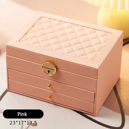 ひし形模様の3層式ジュエリーボックス（鍵付き）