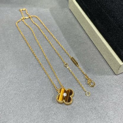 [Everoly JW]クローバー 15mm ダイヤモンド＆イエロータイガーアイアゲートネックレス