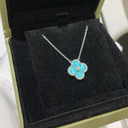 [Everoly JW]クローバー 15mm ダイヤモンド SVRES ポーセリンネックレス シルバー