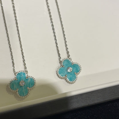 [Everoly JW]クローバー 15mm ダイヤモンド SVRES ポーセリンネックレス シルバー
