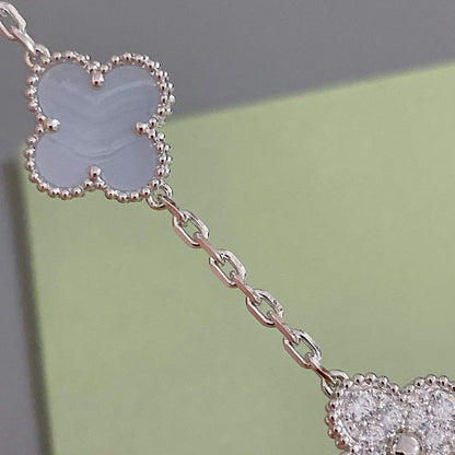 [Everoly JW]CLOVER  5 MOTIF DIAMOND PURPLE CHALCEDONY BRACELET SILVER