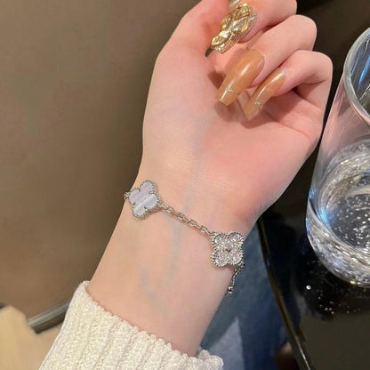 [Everoly JW]CLOVER  5 MOTIF DIAMOND PURPLE CHALCEDONY BRACELET SILVER