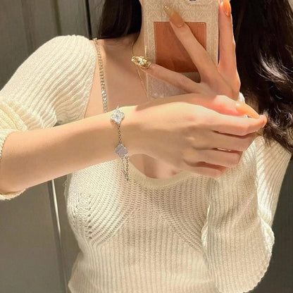 [Everoly JW]  CLOVER 5 MOTIF PURPLE CHALCEDONY BRACELET COLLECTION