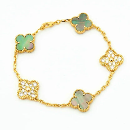 [Everoly JW]CLOVER 5 MOTIF GRAY MOP DIAMOND BRACELET