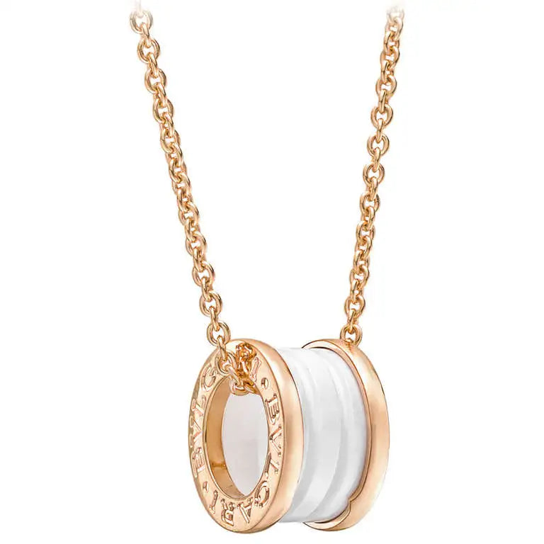 [Everoly JW]ZERO 1 WHITE CERAMIC PINK GOLD DIAMOND NECKLACE