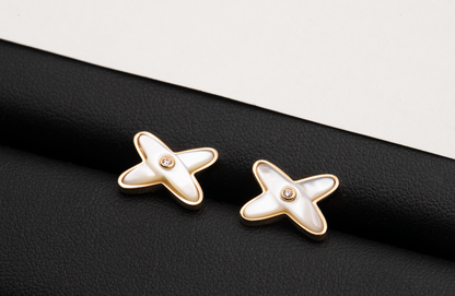 [Everoly JW]JEUX DE WHITE MOP ROSE GOLD DIAMOND EARRINGS