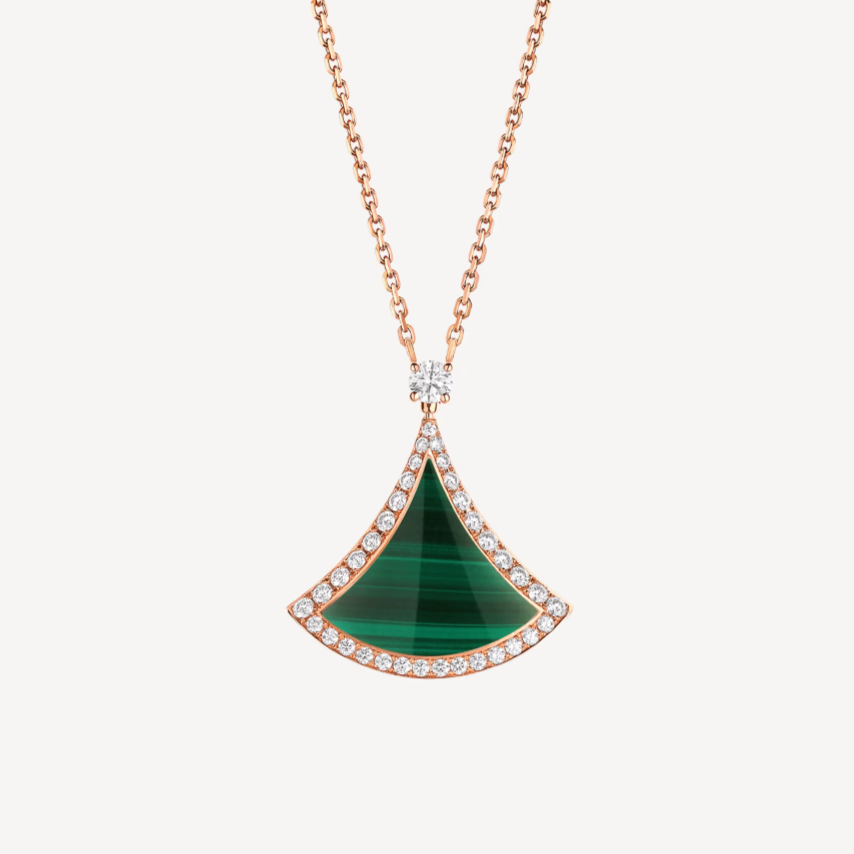 [Everoly JW]DREAM MALACHITE DIAMOND PAVED PINK GOLD NECKLACE