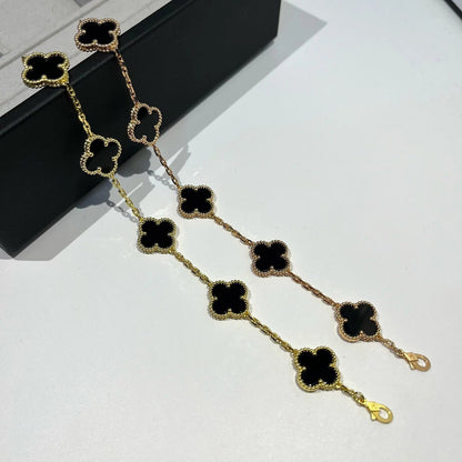 [Everoly JW]クローバー 5モチーフ ブラックオニキス ブレスレット