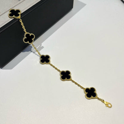 [Everoly JW]クローバー 5モチーフ ブラックオニキス ブレスレット
