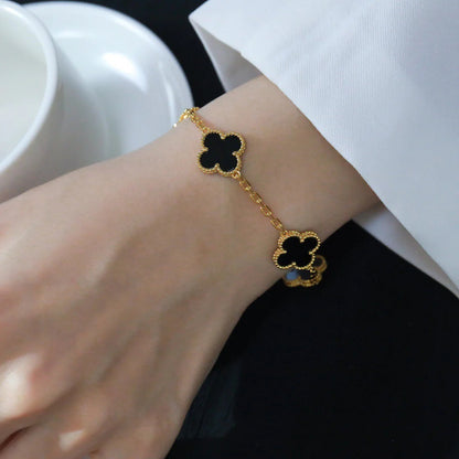 [Everoly JW]クローバー 5モチーフ ブラックオニキス ブレスレット