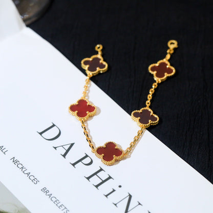 [Everoly JW]CLOVER 5 MOTIFS RED AGATE  BRACELET