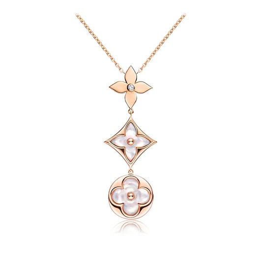 [Everoly JW] COLOR BLOSSOM LARIAT HALSKETTE ROSA GOLD WEIßE PERLE UND DIAMANT