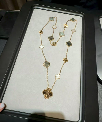 [Everoly JW]DETACHABLE CLOVER 15(11+4) FLOWER ROSE GOLD NECKLACE SET