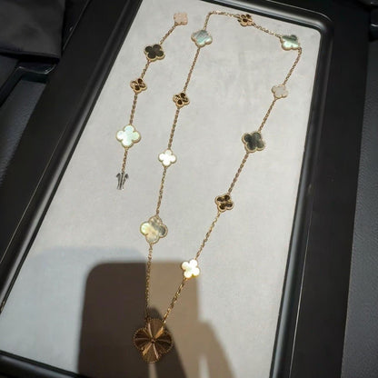 [Everoly JW]DETACHABLE CLOVER 15(11+4) FLOWER ROSE GOLD NECKLACE SET