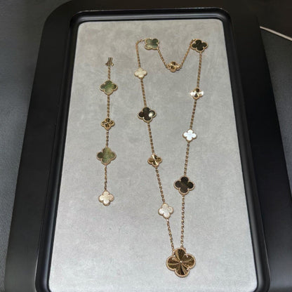 [Everoly JW]DETACHABLE CLOVER 15(11+4) FLOWER ROSE GOLD NECKLACE SET