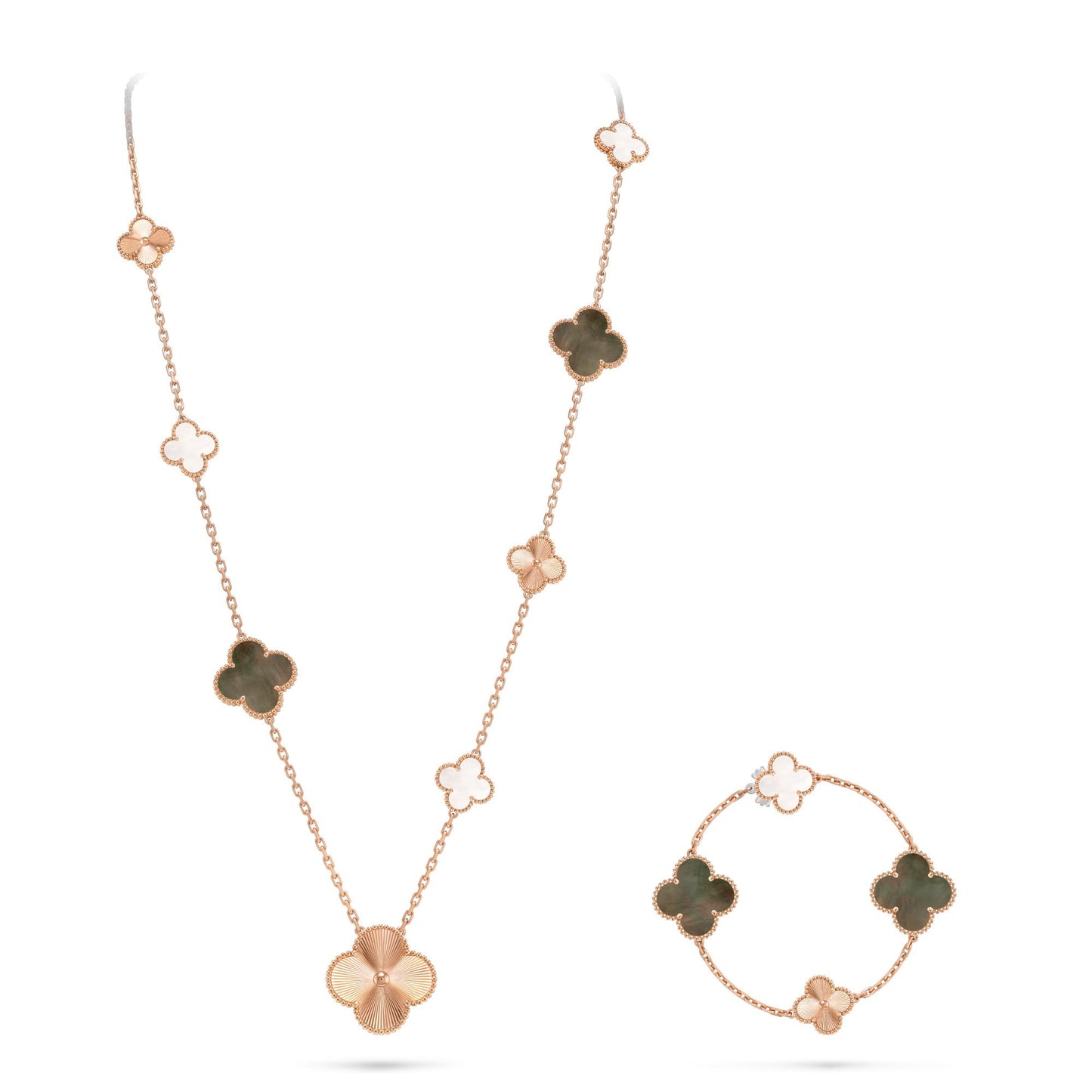 [Everoly JW]DETACHABLE CLOVER 15(11+4) FLOWER ROSE GOLD NECKLACE SET