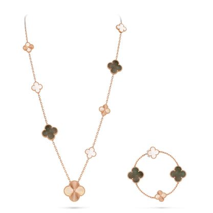 [Everoly JW]DETACHABLE CLOVER 15(11+4) FLOWER ROSE GOLD NECKLACE SET