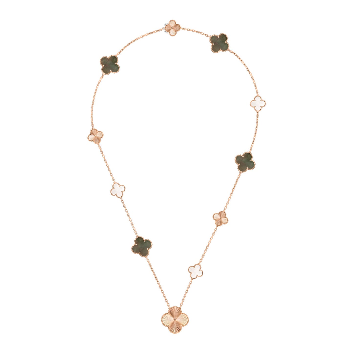 [Everoly JW]DETACHABLE CLOVER 15(11+4) FLOWER ROSE GOLD NECKLACE SET