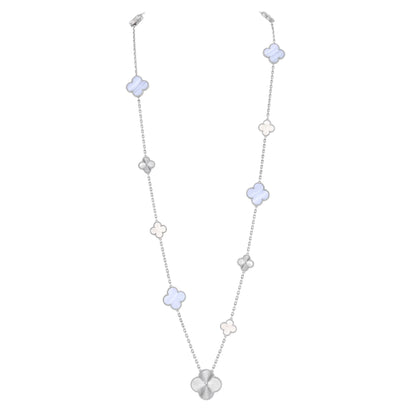 [Everoly JW]DETACHABLE CLOVER 15(11+4) FLOWER SILVER NECKLACE SET