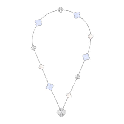 [Everoly JW]DETACHABLE CLOVER 15(11+4) FLOWER SILVER NECKLACE SET