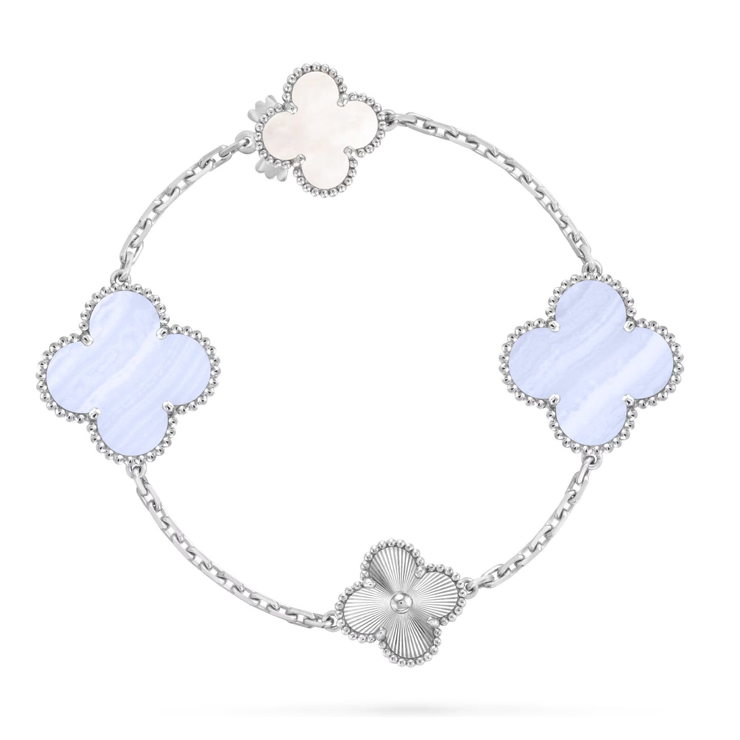[Everoly JW]DETACHABLE CLOVER 15(11+4) FLOWER SILVER NECKLACE SET