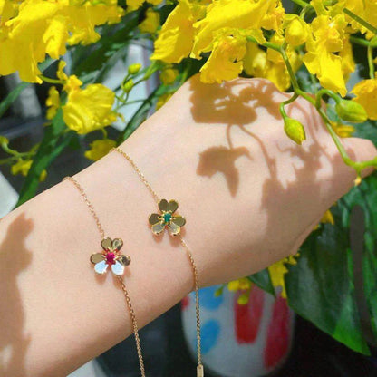 [Everoly JW]FRIVOLE GOLD FLOWER PINK MALACHITE BRACELET