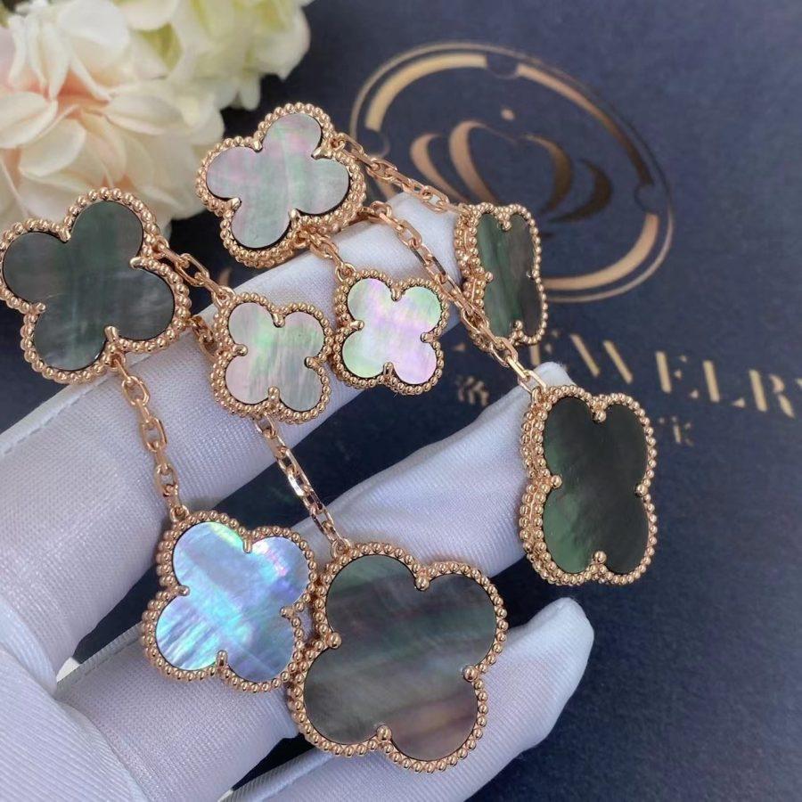 [Everoly JW]CLOVER EARRINGS DARK MOP 4 MOTIFS ROSE GOLD