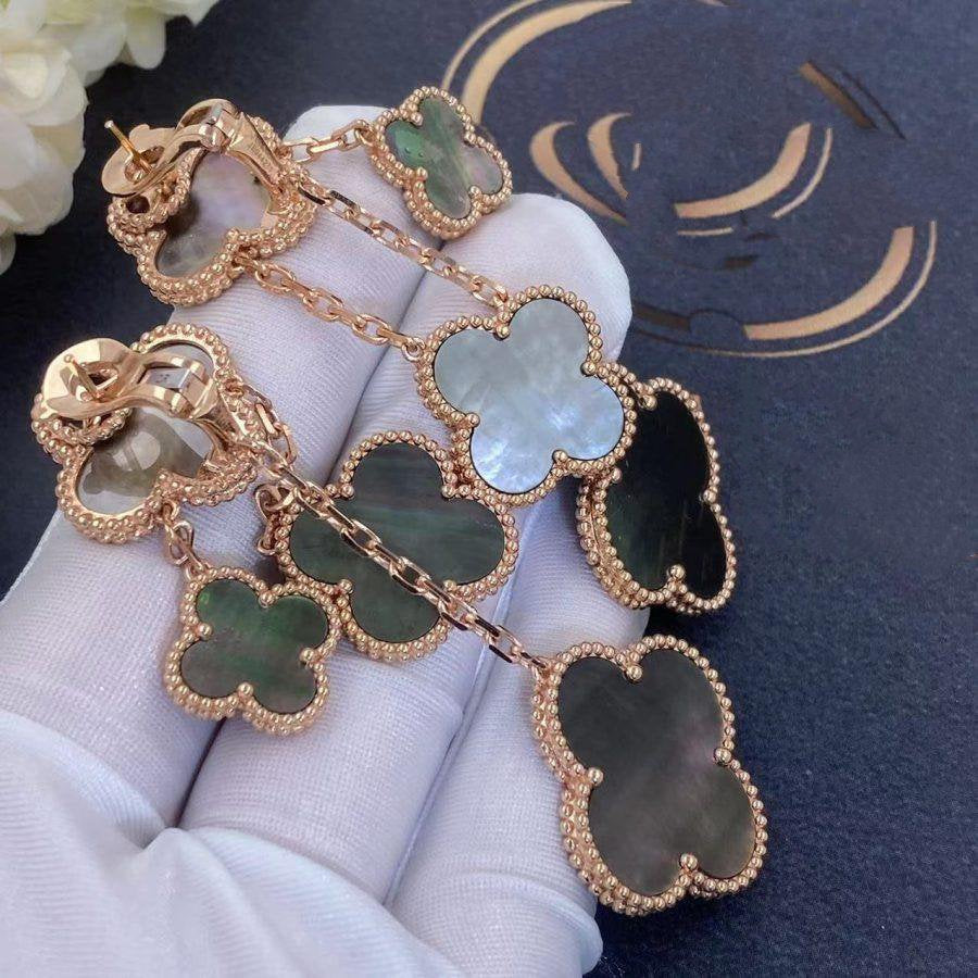 [Everoly JW]CLOVER EARRINGS DARK MOP 4 MOTIFS ROSE GOLD