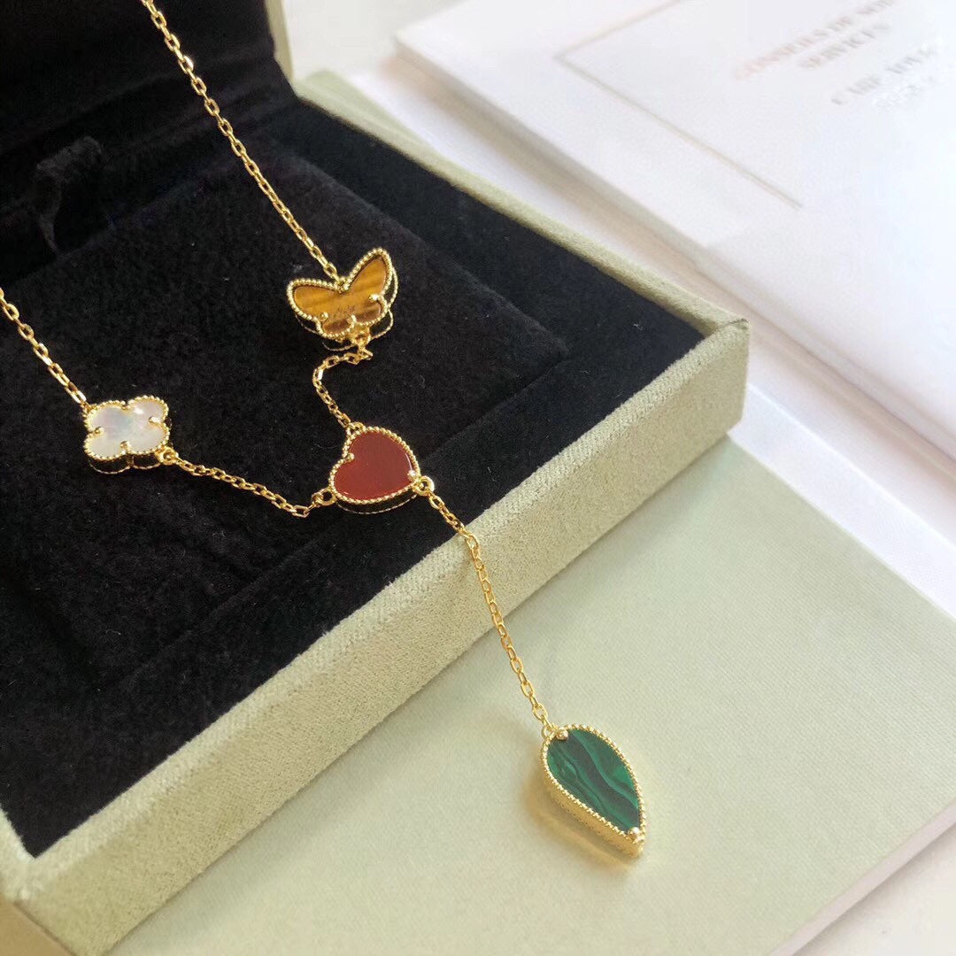 [Everoly JW]LUCKY SPRING 4 MOTIFS ROSE GOLD NECKLACE