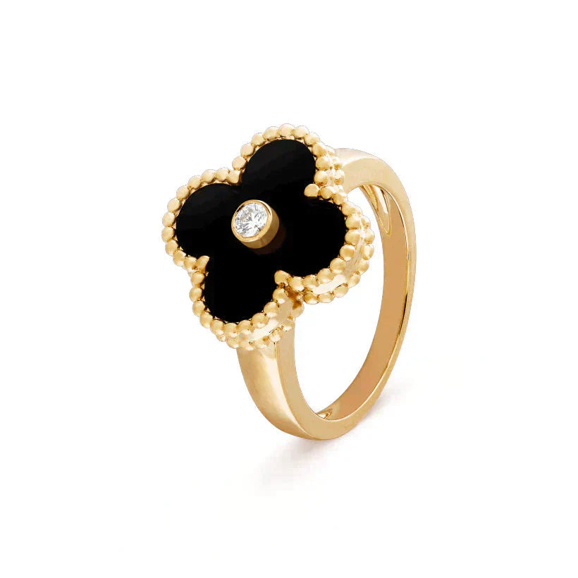 [Everoly JW]CLOVER ONYX RING GOLD DIAMOND