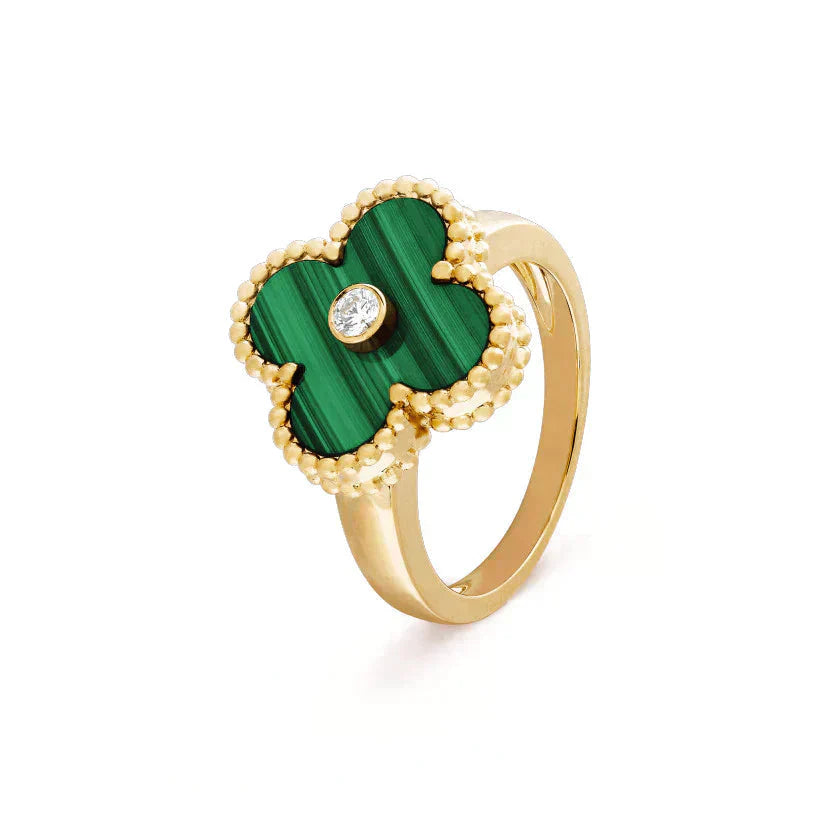 [Everoly JW]CLOVER MALACHIT RING GOLD DIAMANT